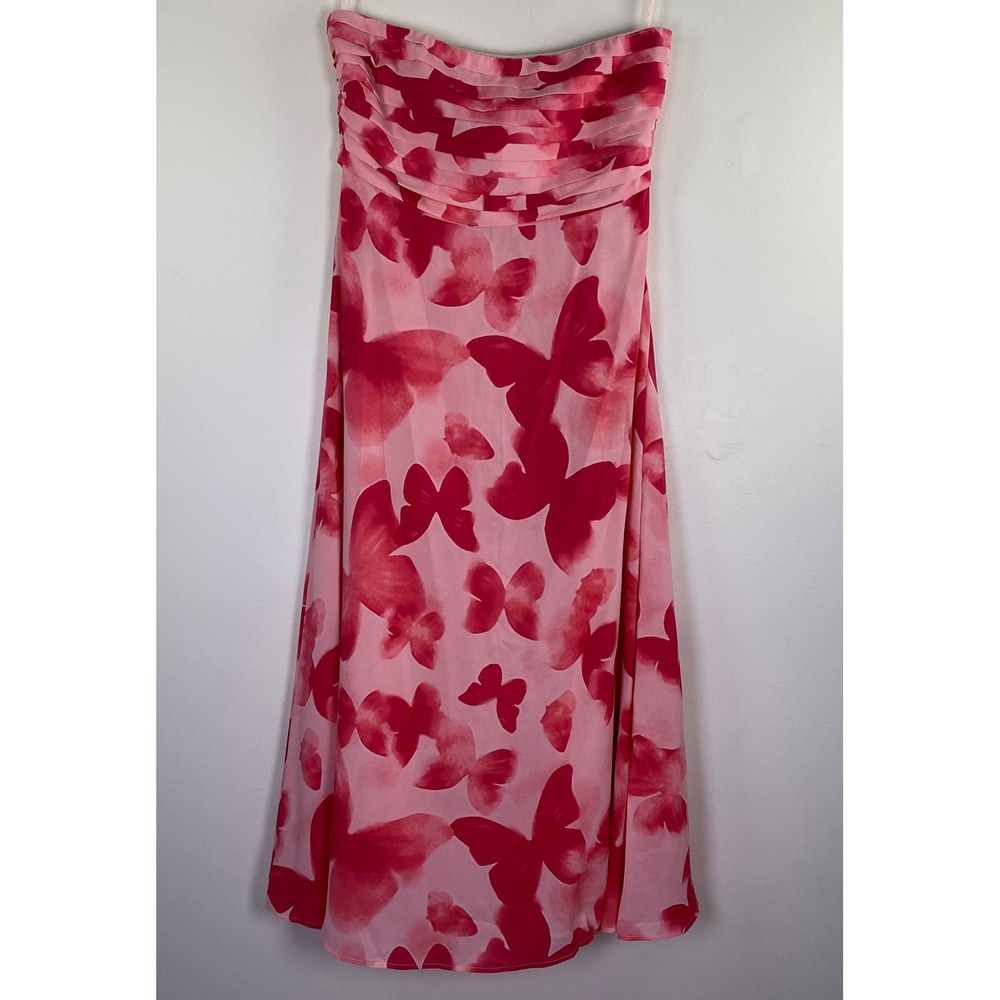 Petal & Pup Kenna Strapless Midi Dress Butterfly 8 Pink Ruched Y2K Fairycore